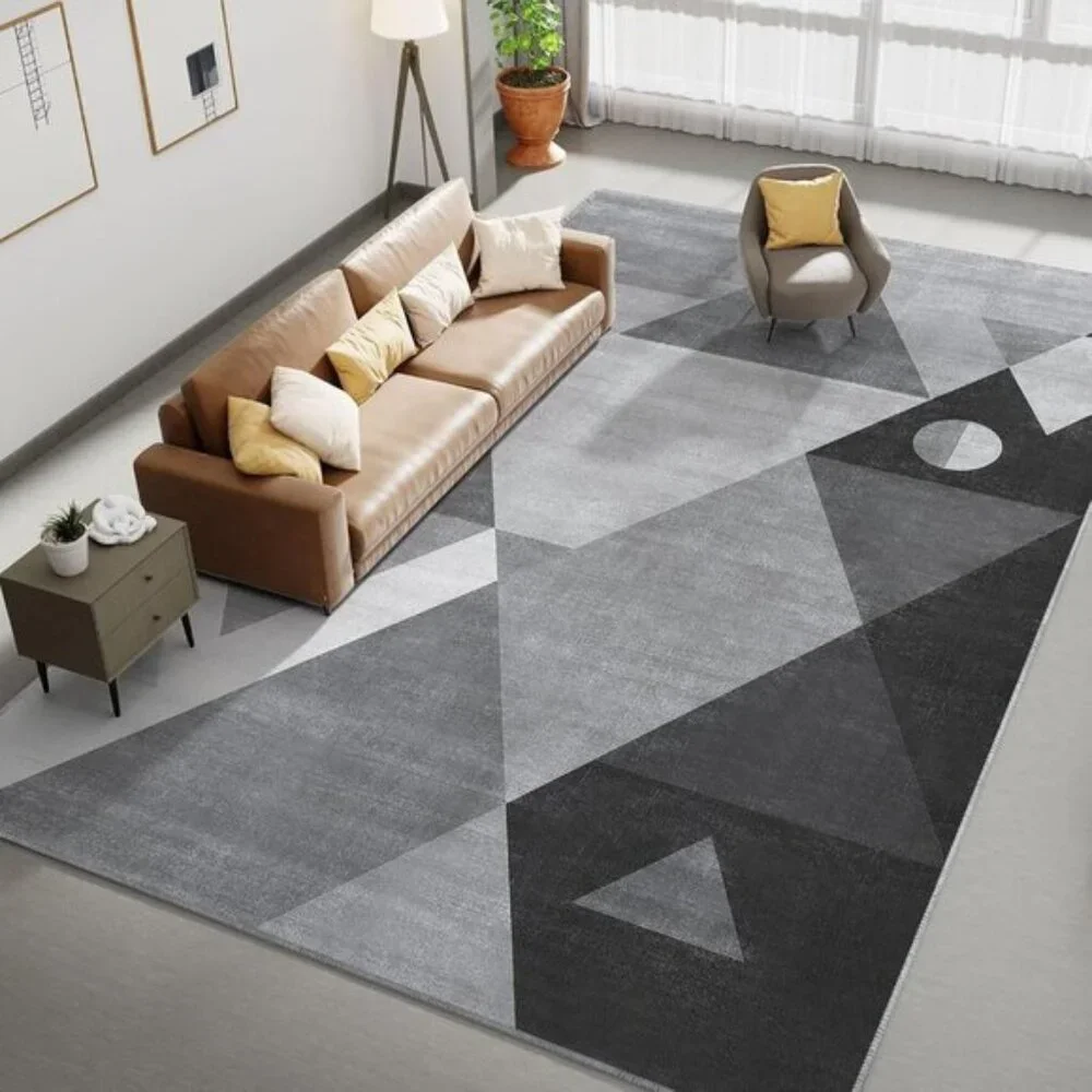 New 5x7 Washable Modern Rug, Grey Geometric Non-Slip Carpet for Living Room